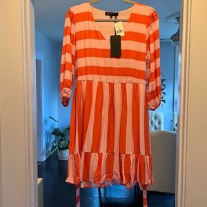 NWT GIBSON LOOK ORANGE/PINK STRIPED BELTED DRESS - SIZE XXS Runs large